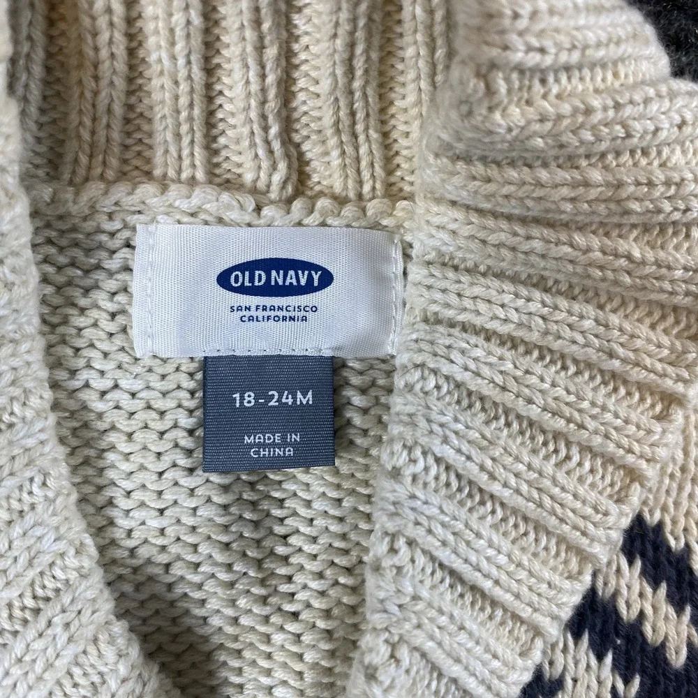 Old Navy Toddler Boys Shaw Grandpa Core Cardigan Sweater 18-24M Cream Geometric